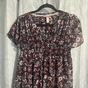 Floral print flowy dress shirt